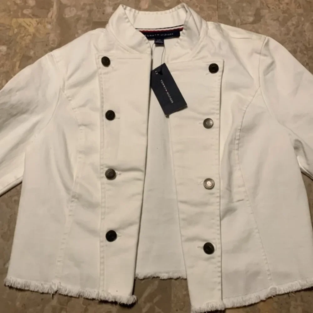 Tommy Hilfiger White Jean Jacket Cropped Design - Picture 2 of 10